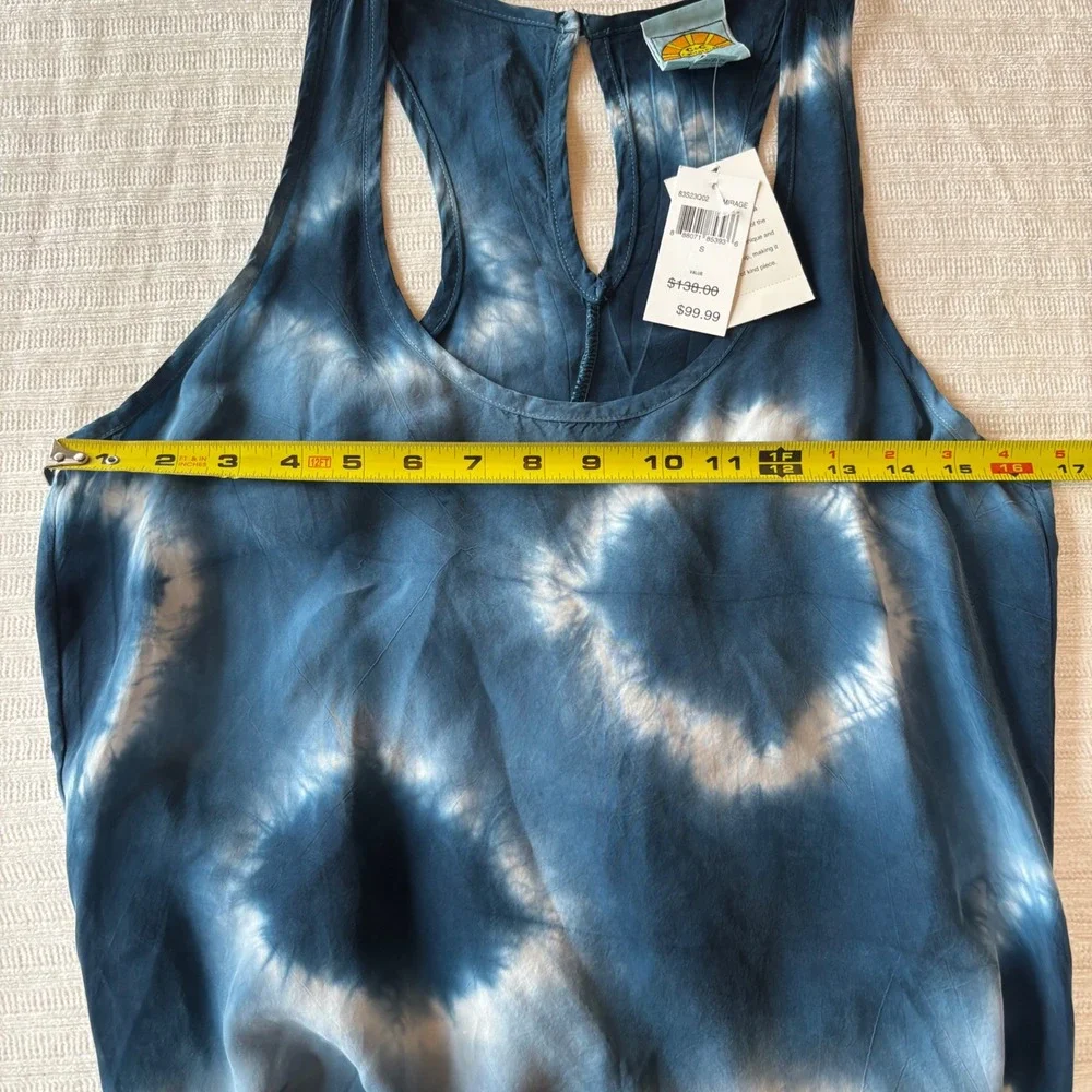 C&C California Mirage Tie Dye Maxi Dress Blue White Racerback Small NWT